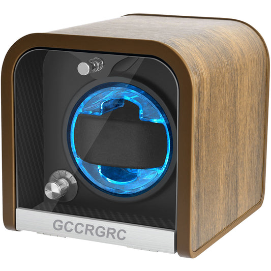 GCCRGRC-Single Watch Winder – Silent Motor Automatic Watch Rotator Box, Walnut Wood Finish