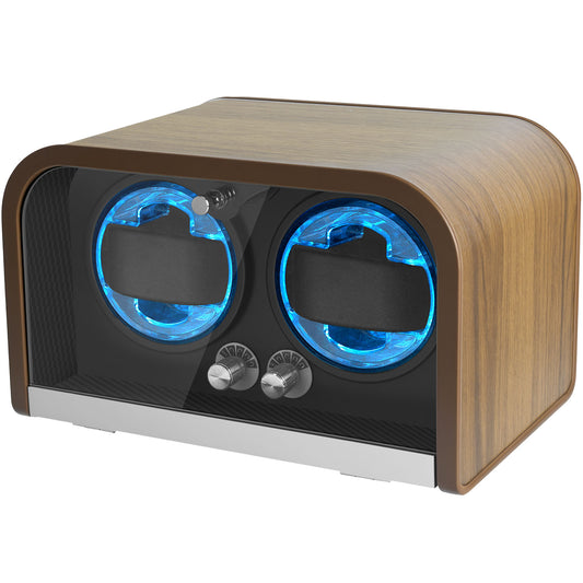 LELTNSOU-Dual Watch Winder – Silent Motor Automatic Watch Rotator, Wood Grain Display Box