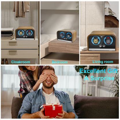 LELTNSOU-Dual Watch Winder – Silent Motor Automatic Watch Rotator, Wood Grain Display Box