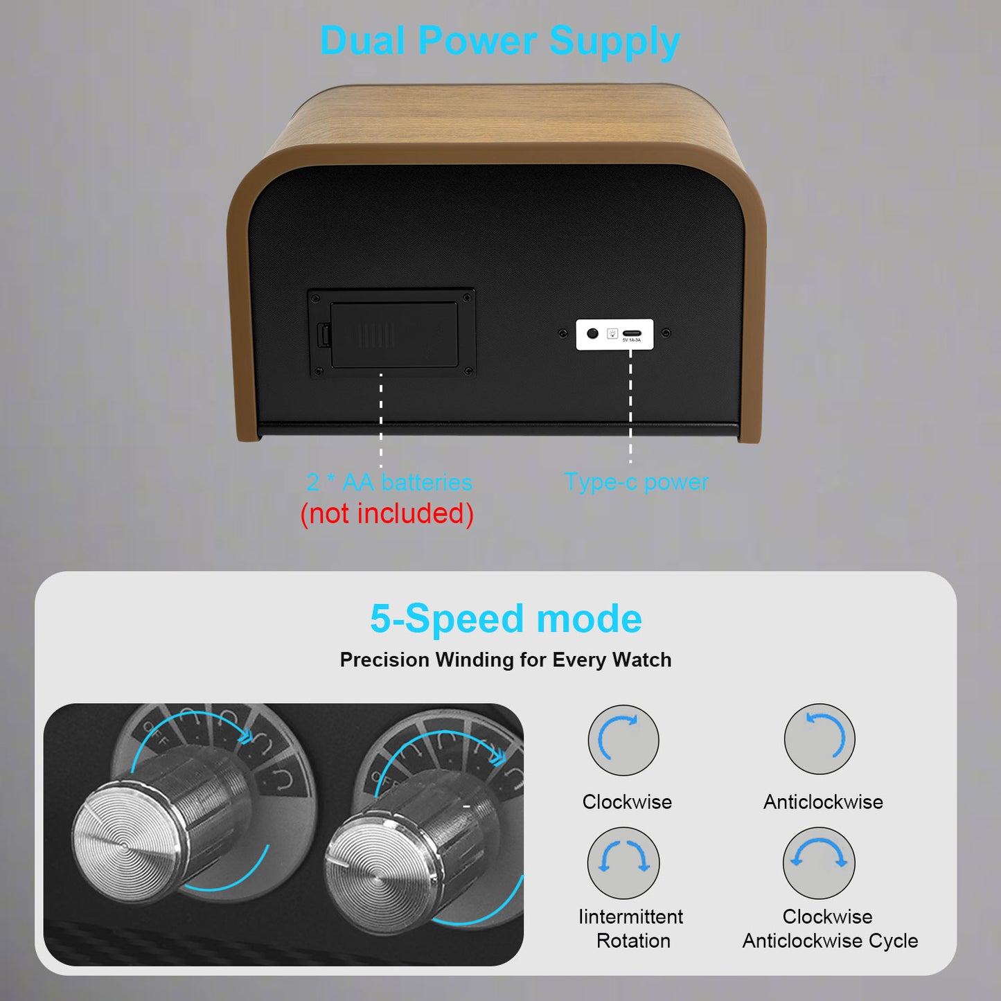 LELTNSOU-Dual Watch Winder – Silent Motor Automatic Watch Rotator, Wood Grain Display Box