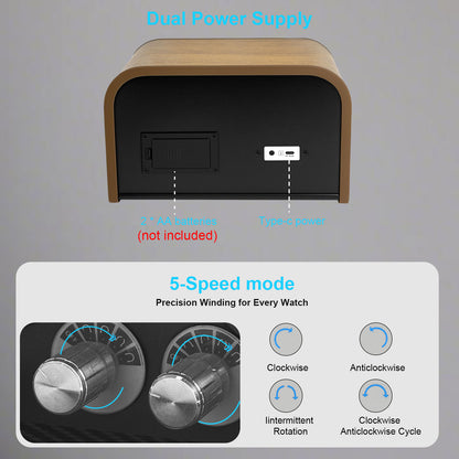 LELTNSOU-Dual Watch Winder – Silent Motor Automatic Watch Rotator, Wood Grain Display Box