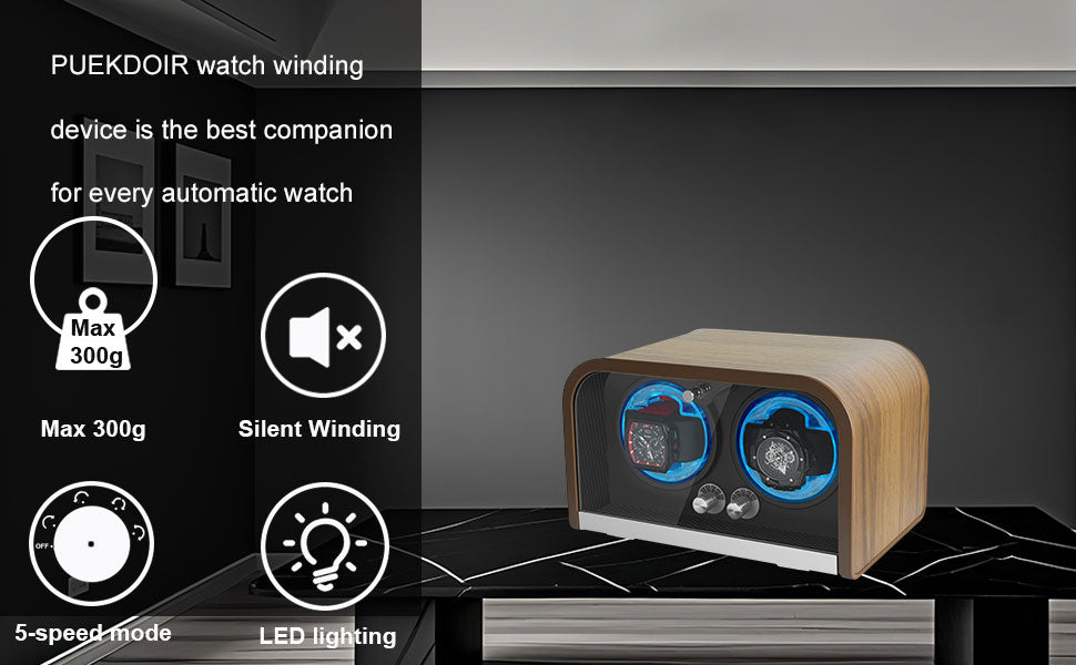 LELTNSOU-Dual Watch Winder – Silent Motor Automatic Watch Rotator, Wood Grain Display Box