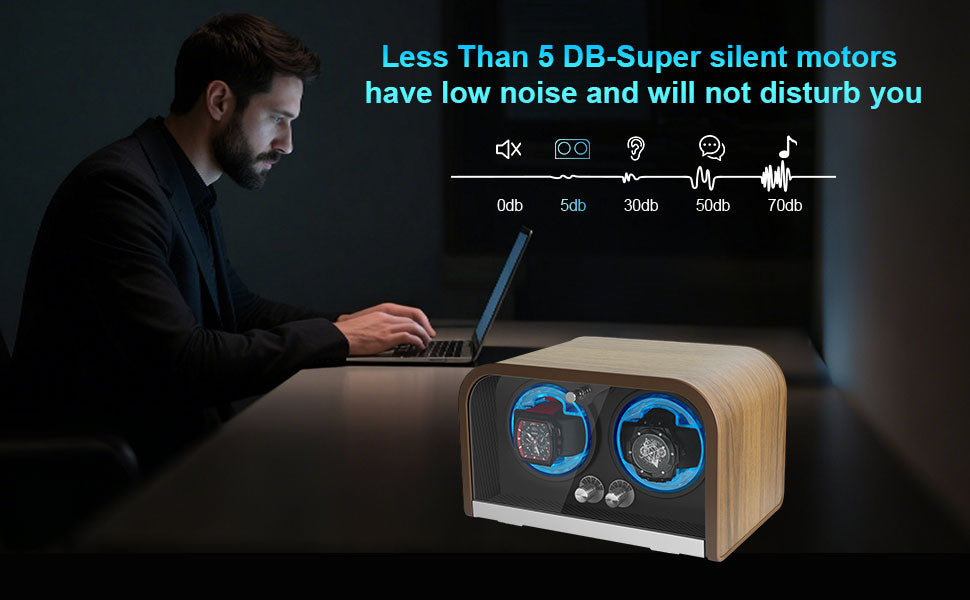 LELTNSOU-Dual Watch Winder – Silent Motor Automatic Watch Rotator, Wood Grain Display Box